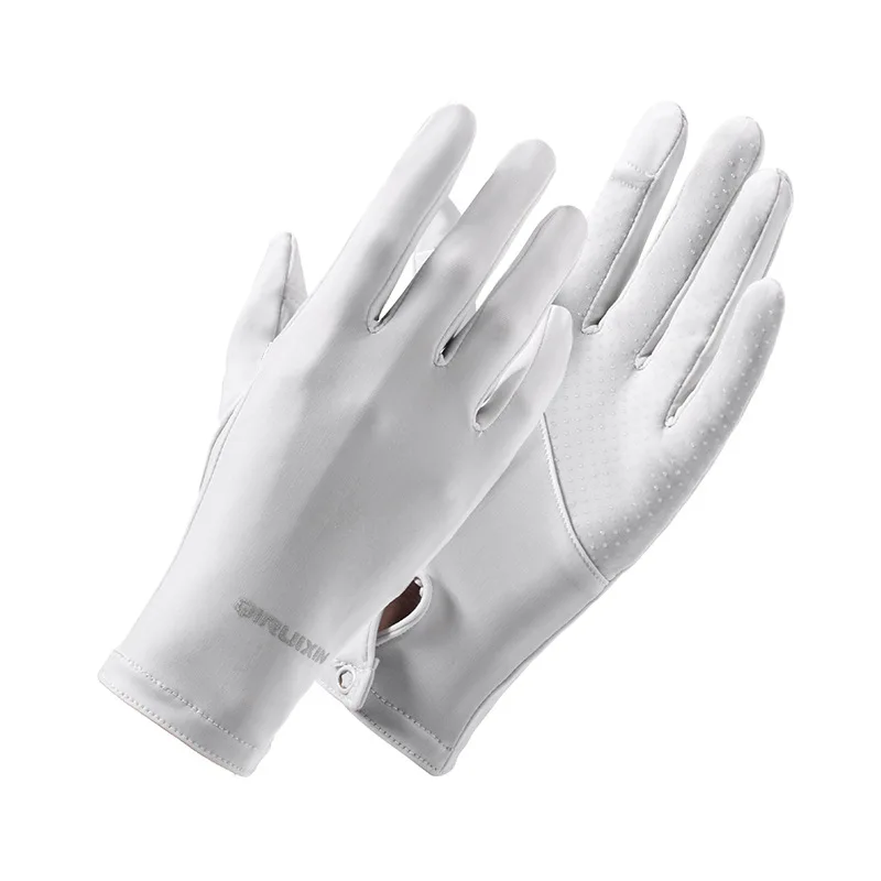 Summer Women Thin Ice Silk Lace Letter Button Touch Screen Driving Mittens UV Sunscreen Sport Cycling Non-slip Sun Gloves I45