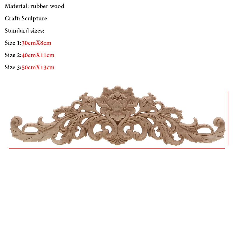 European Decoration Retro Natural Wood Applique Onlay Decal Rubber Figurines Floral Large Rose Crown Leaves Vintage Home Decor