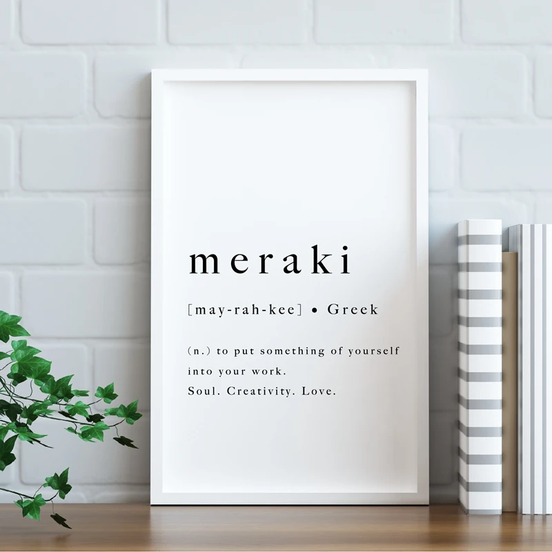 Meraki Greek Quote Prints Soul Creativity Love Poster Wall Art Decor , Eunoia Definition Canvas Painting Modern Greek Home Decor