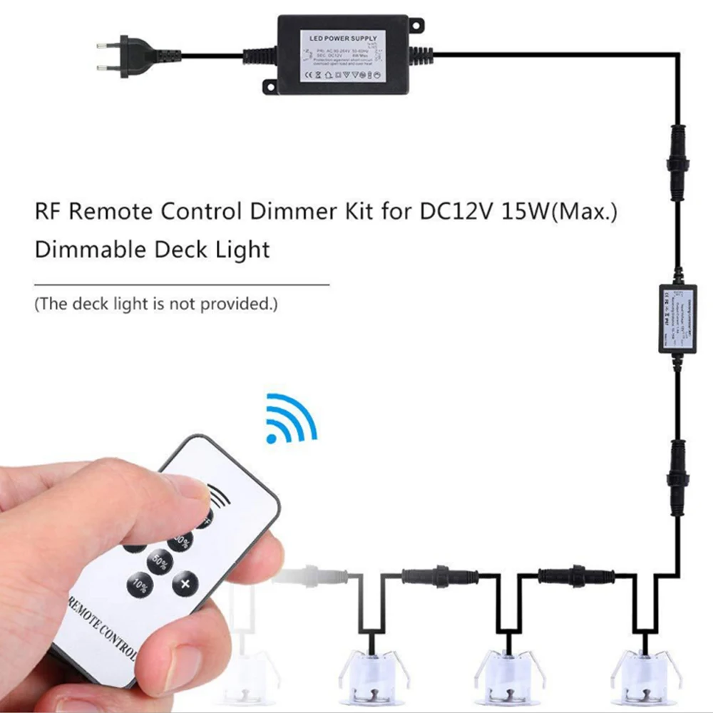 DC5-24V 15W Single Color Deck Light RF Dimmer with Remote Control Controller IP67 Waterproof for dimmable led deck lights