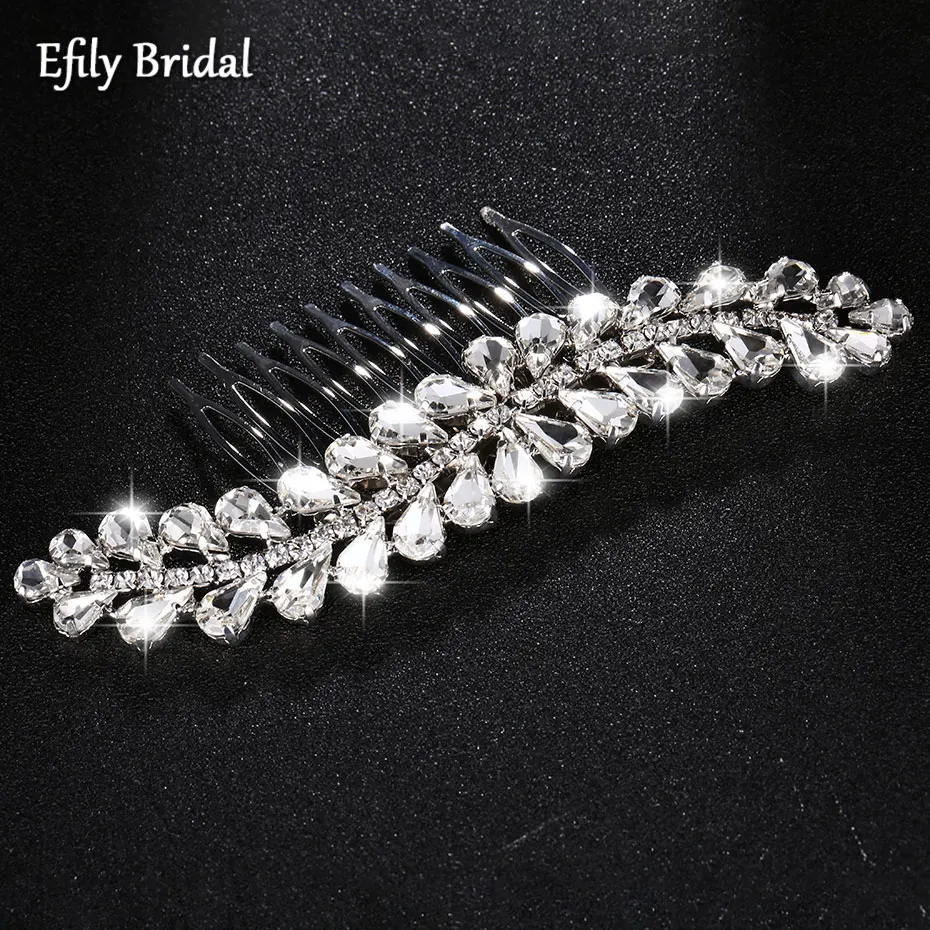 Efily Silver Color Wedding Rhinestone Crystal Leaf Hair Comb Bride Hair Accessories for Women Bridal Headpiece Bridesmaid Gift