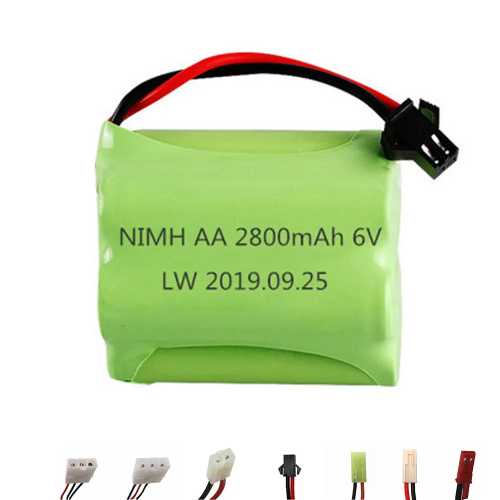 Bateria recarregável 6v 2800mah ni-mh + carregador 6v, para brinquedos rc, barcos, carros, caminhões, armas, robôs, aa, 6v, com plugue sm