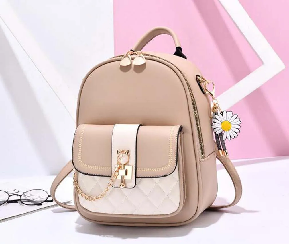 New Arrival korean fashion women's high quality leather double shoulder bags flower patchwork colour backpack casual backpack