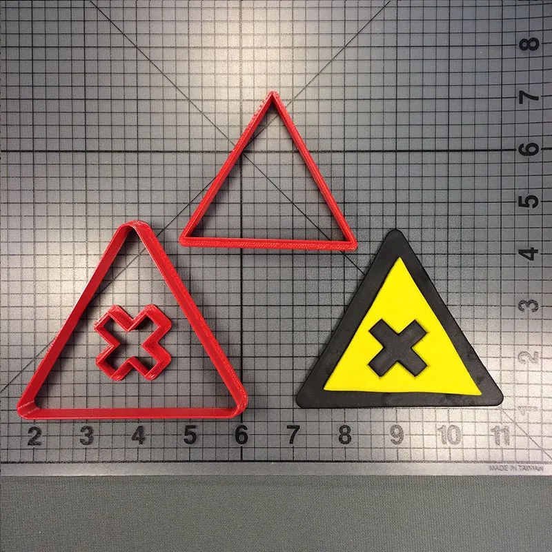 Traffic Warning Sign Railroad Crossing Shape Fondant Cutters for Cake Cupcakes Cookies Decorating 3D Printed PLA Mould