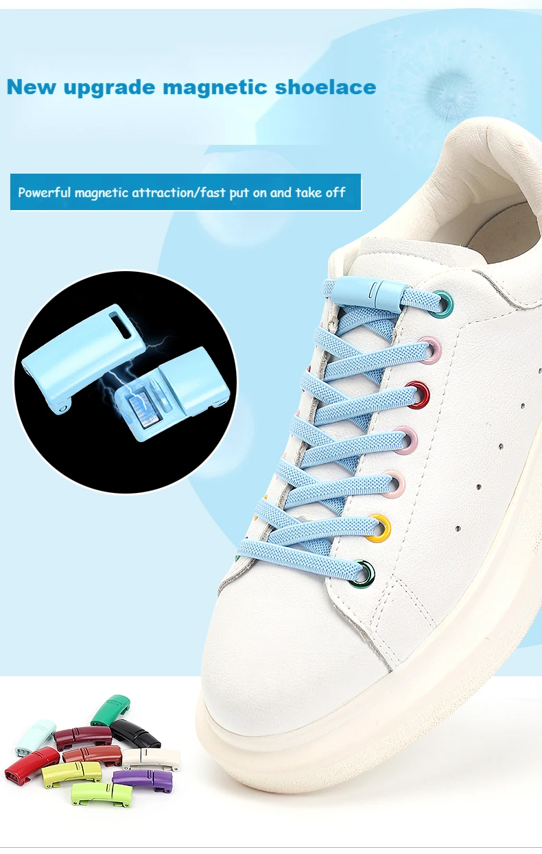 Multicolor Magnetic Lock Laces Sneakers Shoelaces Elastic No Tie Shoelace Kids Adult Quick Tieless Shoe Lace Fits All Shoes Size