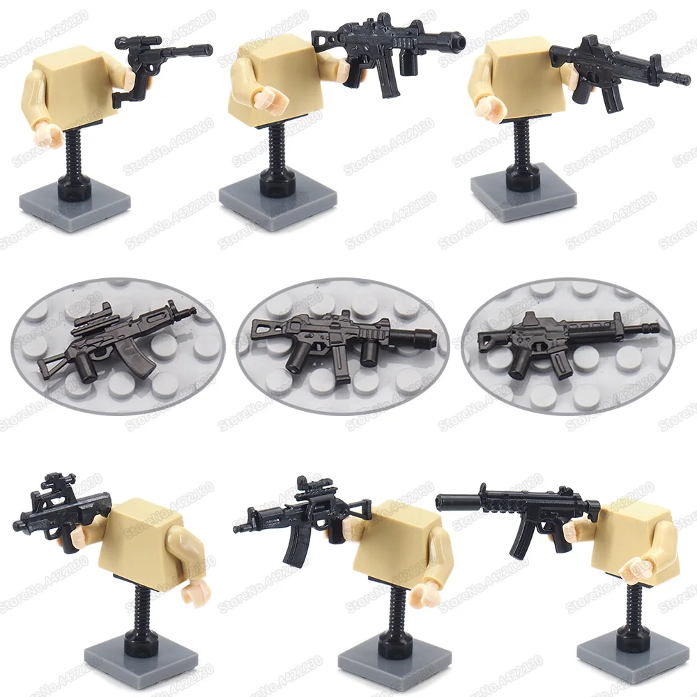 Assembly Army MP5 Submachine Gun Set Weapons Military WW2 Building Block Soldier Figures Equipment Fighting Model Child Gift Toy