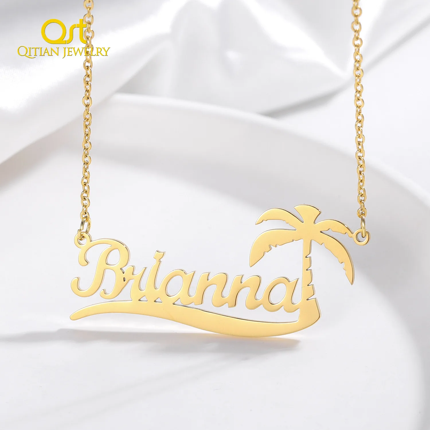 Custom Name Necklace Seaside Coconut Tree Personalise Name Necklace For Women Do Not Fade Names Chain Summer Jewelry Gift