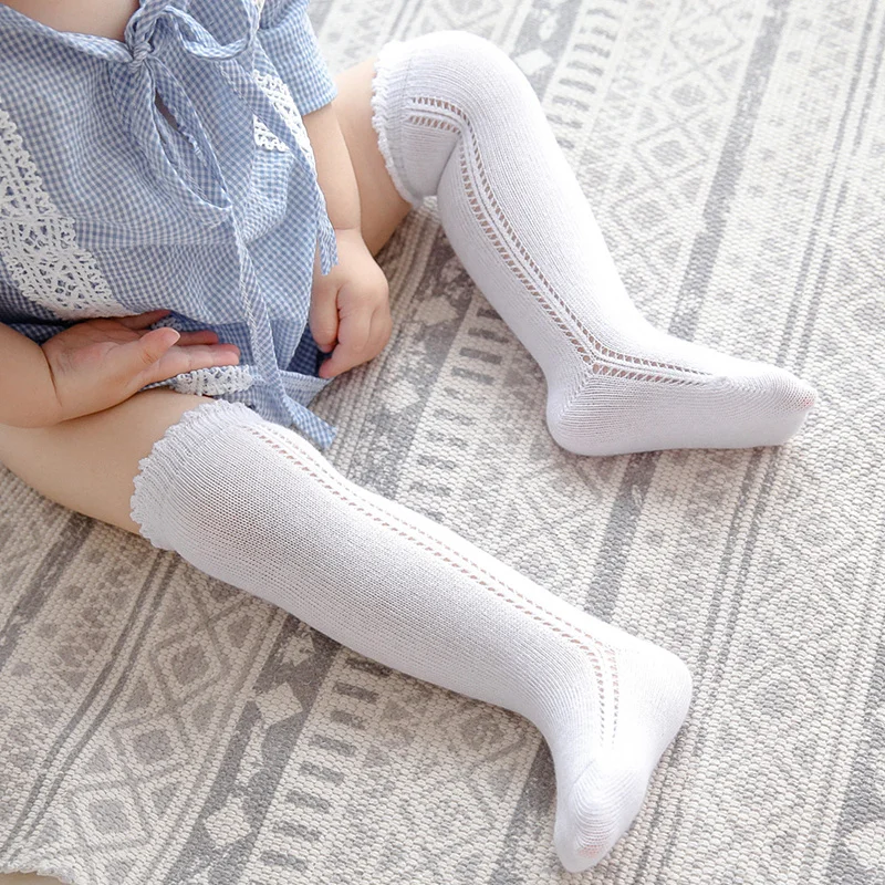 Del Bambino Del cotone Calze Al Ginocchio Bianco Delle Ragazze Dei Ragazzi Eleganza Del Bambino Calzini Del Tubo Lungo Dei Capretti Dei Bambini in