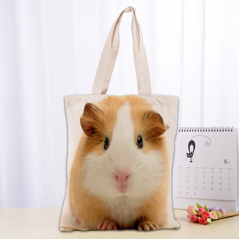 Custom Guinea Pig Tote Bag Reusable Women Canvas Shoulder Bag Handbag Shoulder Pouch Foldable Canvas Shopping Bags