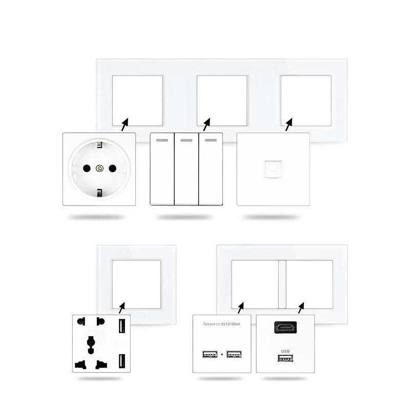 Jim DuDu Module A DIY Free Combination EU / French 16A Wall Power Socket Dual USB Charger Port Hidden Soft LED Outlet