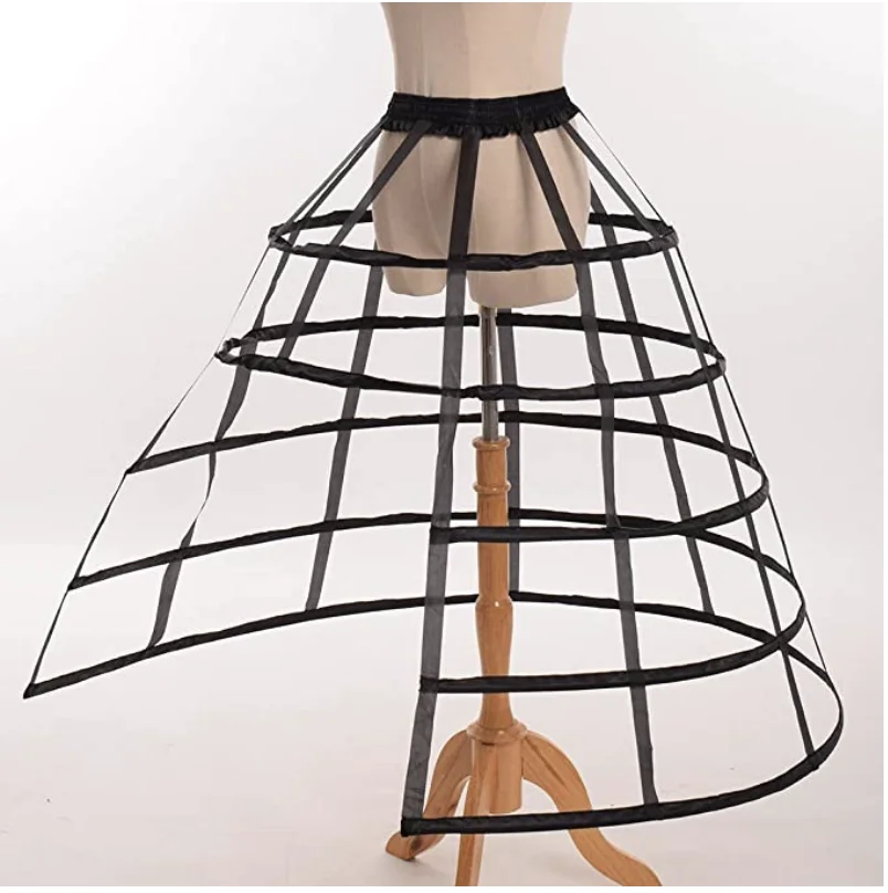 E JUE SHUNG 5 Hoops Pannier Petticoat Women Victorian Bustle Cages Hoop Skirt Cosplay Lolita Underskirt Crinoline for Women