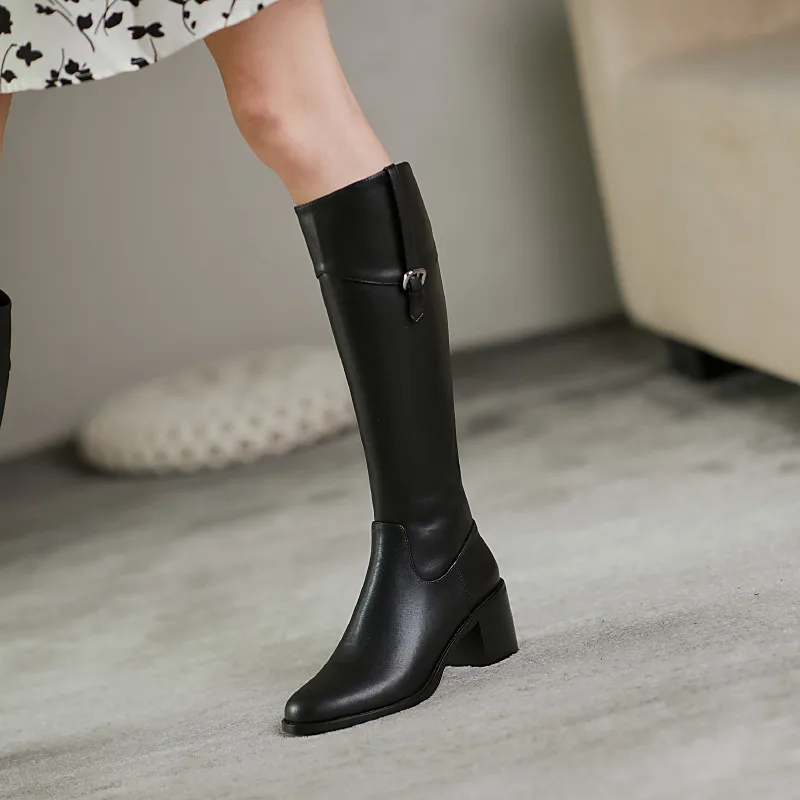 FEDONAS Vintage Side Zipper Knee High Boots Women Newest Genuine Leather High Heels Shoes Woman Wedding Party Basic Women\'s Boot