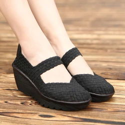 Women's Shoes Flat Platform Summer Woven Sneakers For Walking Femal Casual Loafers 5 CM High Quality Tenis Women Plus Size 42