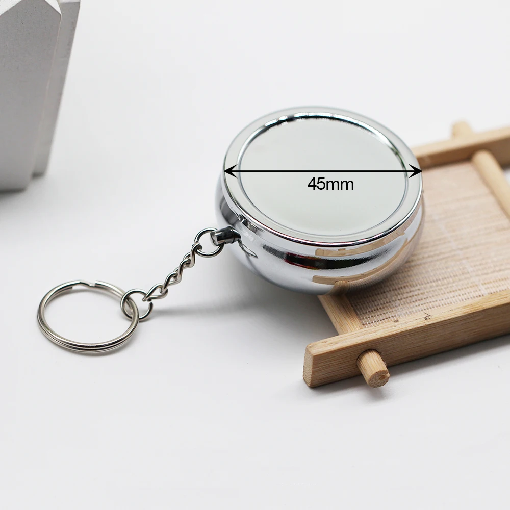 1pcs Silver Plated 42mm Pill Box With Keychain Drug Holder Medicine Tablet Capsule Box Container Storage Travel Round
