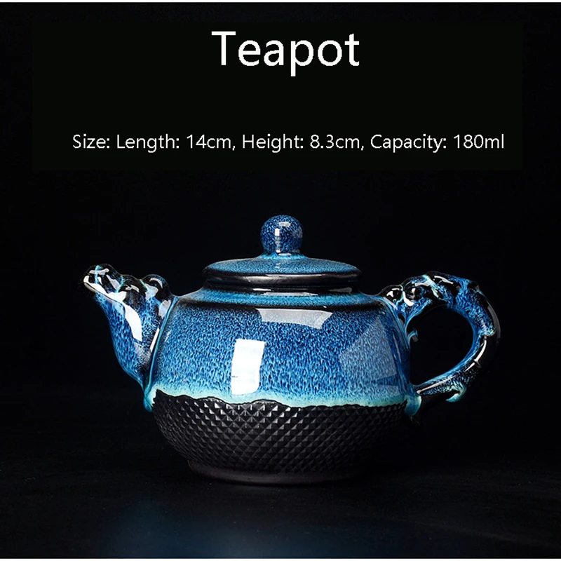 Chinese Tea Set Blue Amber Glaze Ceramic Jingdezhen temmoku glaze Exquisite Set Kung Fu Tea Cup portable Teapot Gaiwan Tea Cups