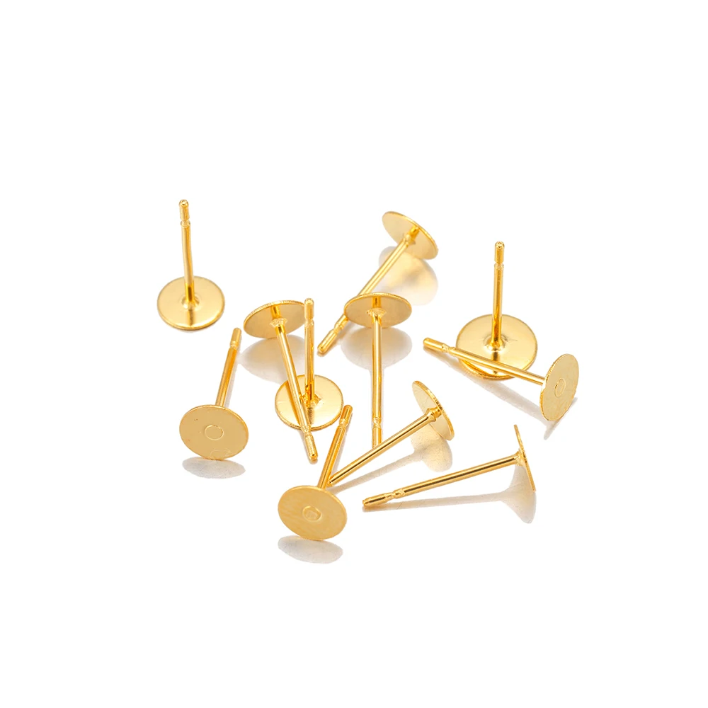 50pcs/lot Gold Stainless Steel Blank Earring Stud Base Pins 3 4 5 6 8 10 12mm Earrings supplies for DIY Jewelry Making