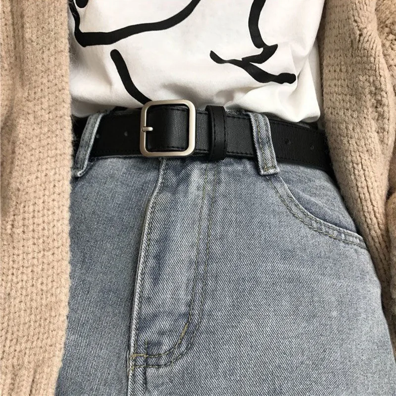 Unisex PU Leather Belt Fashion Woman Men Casual Square Pin Buckle Jeans Belts For Trouser Ladies Black Coffee Waist Strap