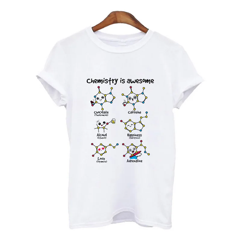 Camiseta kawaii con estampado de química para mujer, remeras estampadas divertidas harajuku, playera blanca para mujer