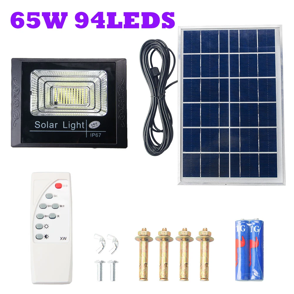 

65W 94LED Solar Powered Wall Light With Remote Control Outdoor Waterproof Park Courtyard Street Garden Security Flood Wall