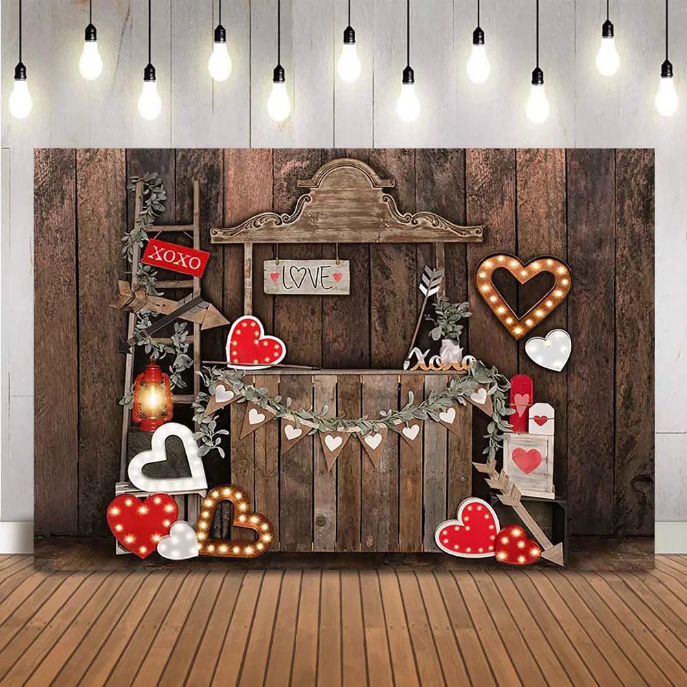 

Rustic Wooden Wall Backdrop for Photography Love Heart XOXO Love Heart Photo Background Photophone Valentine's Day Party Decor