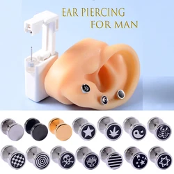 Disposable Sterile Men Ear Piercing Unit Cartilage Tragus Helix Piercing Gun NO PAIN Piercer Tool Machine Kit Logo Fake Plugs