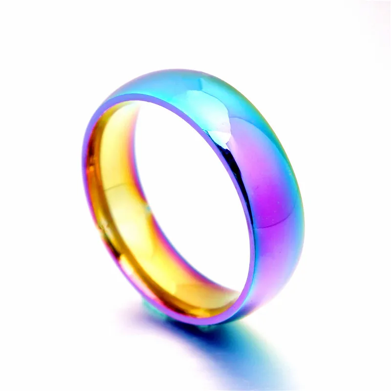 51JEWELRY Classic Men Women Rainbow Colorful Ring Titanium Steel Wedding Band Ring Width 2 4 6 8mm Size 6-12 Gift WTR93