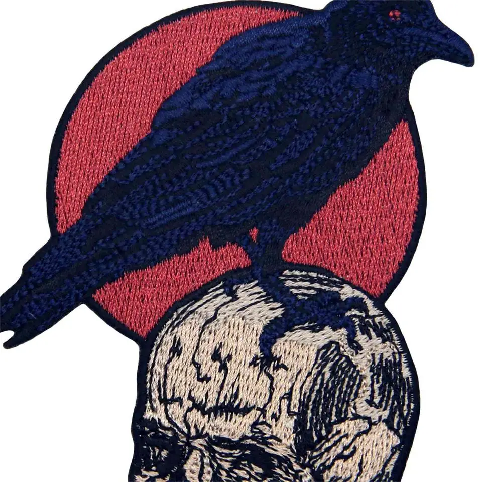 Embird Patches Embroidered Patch For Clothes The Raven On the Skull Ceo-friendly Handmade Applique Patches For Kids Patch