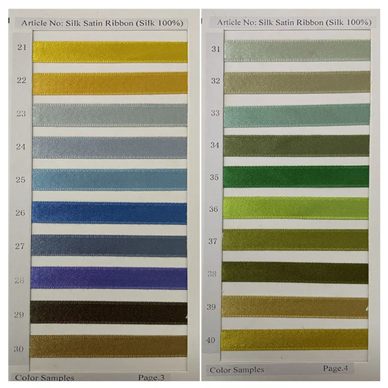 Full color chart mulberry double face satin silk ribbon 100% pure silk satin silk ribbon 80 colors