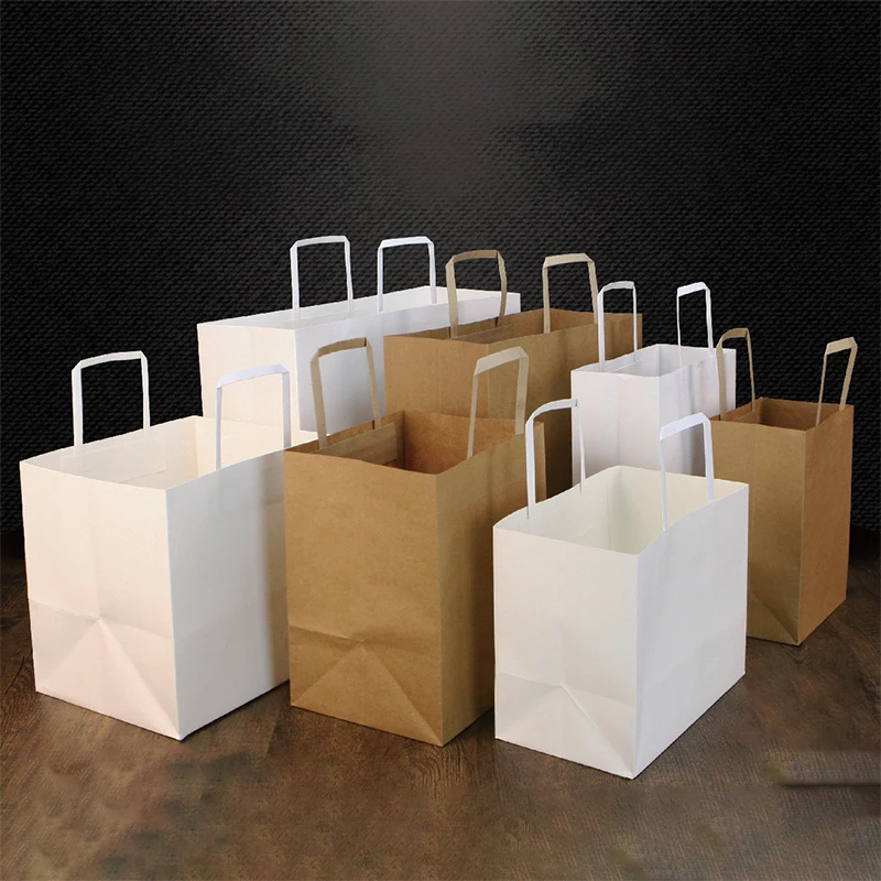 10pcs Kraft Paper Bag with Handle Gift Bags Biscuit Candy Food Cookie Bread Snacks Takeaway Bags Cake Boxes Packaging