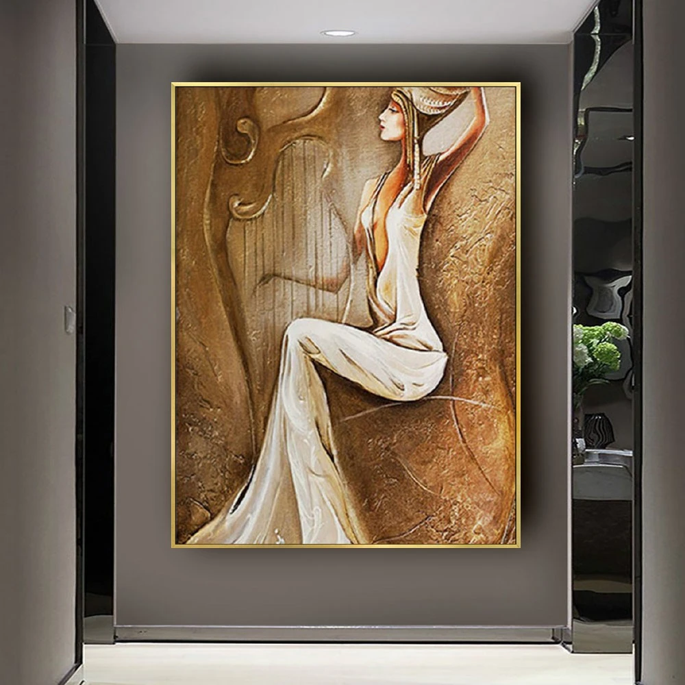 Large Modern Home Decoration Wall Art Picture Hand-painted Abstract Women Paintings Handmade Gril & Cello Oil Painting on Canvas