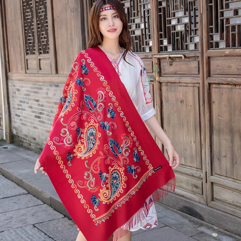 Women Ethnic Style Shawl Autumn Winter New Embroidere Shawls Cashmere Pashmina Scarf Thickened Warm Travel Scarves wraps