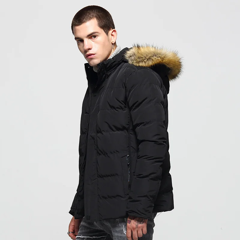 2018 capucha Parkas de los Hombres de invierno de chaqueta de piel nueva Collar de espesar a prueba de viento atuendo chaqueta para hombre Abrigos Hombres negro verde del ejército