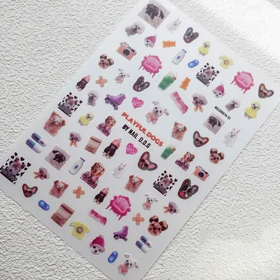 2020 New 3D Nail Art Stickers Bohemia Colorful Cat & Dog Image Nails Stickers For Nails Sticker Decorations Manicure Z384