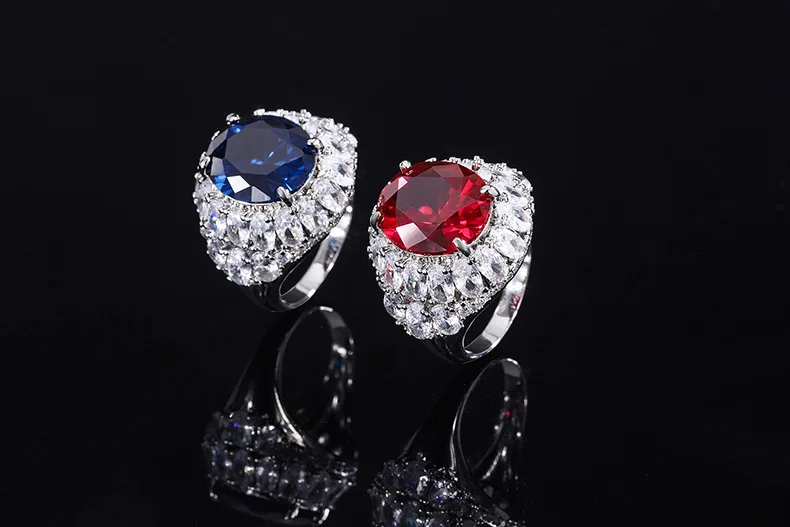 

100% S925 full body silver color sapphire pigeon blood red sapphire full diamond ring