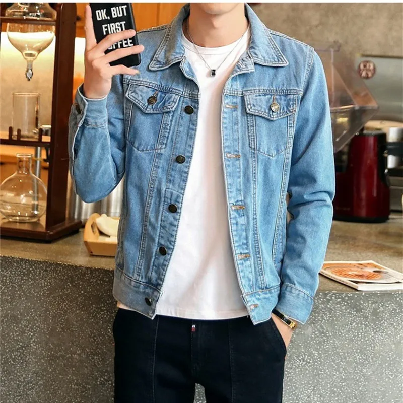 

Solid Casual Slim Fit Mens Denim Jacket Plus Size 3XL Bomber Jacket Men High Quality Cowboy Men's Jean Jacket Chaqueta Hombre