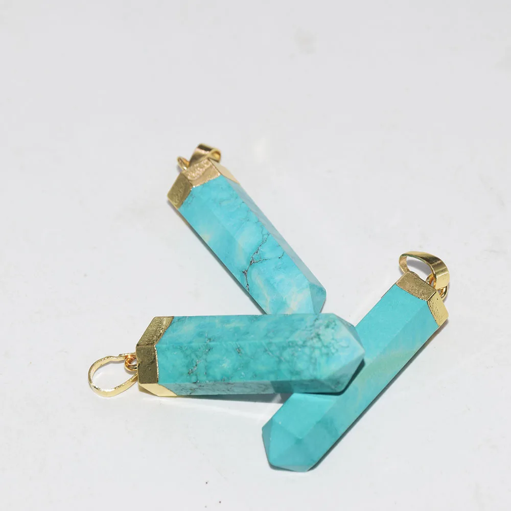 Fashion Jewelry Long Hexagonal Pillar Green Turquoise necklace pendant femme 2023 Stripe Stone gold plated point 5pc as gifts