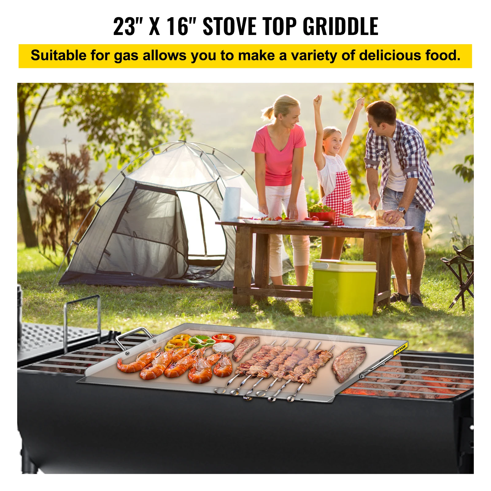 VEVOR Stainless Steel Stove Top Griddle for Gas Grill Bakeware with 2 Handles Extra Drain Hole for Outdoor Camping BBQ Charcoal