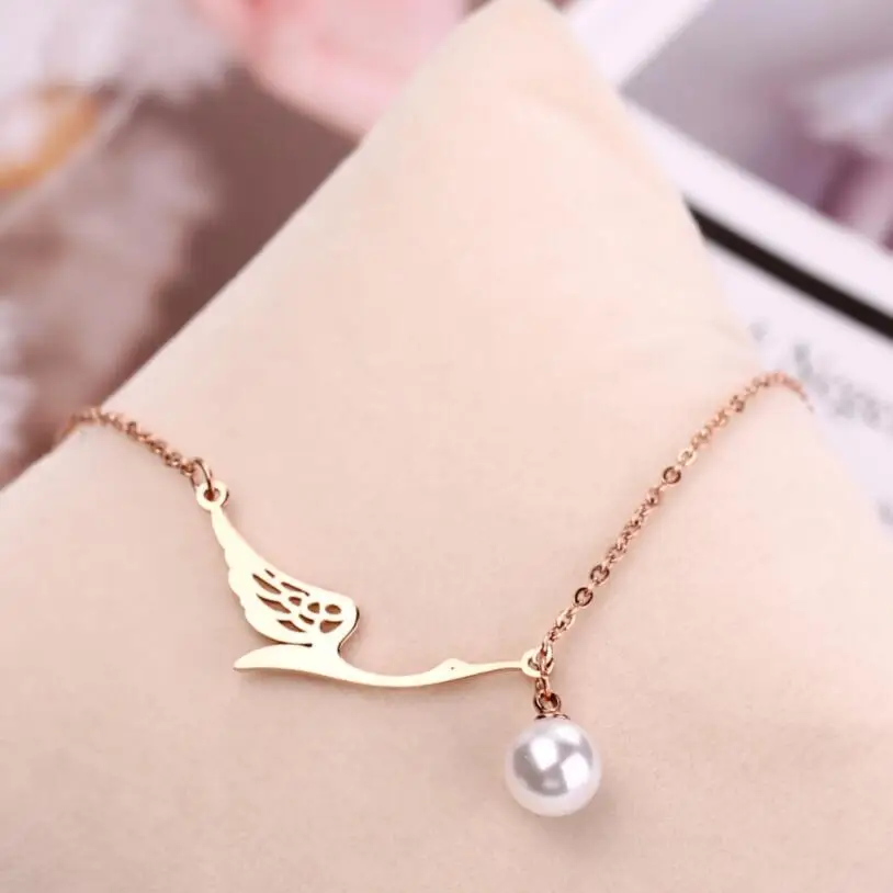 316L Stainless Steel Fashion Fine Jewelry Lifelike Asuka Pearl Charms Chain Choker Collier Necklaces & Pendants For Women N-137