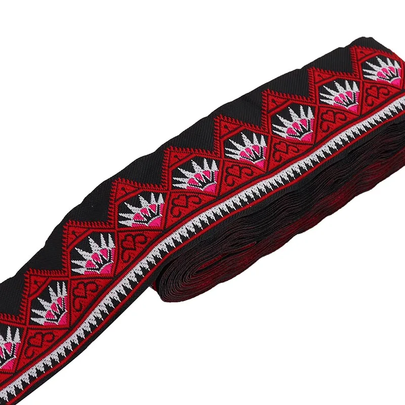 7 Yards 5cm fiori motivo geometrico Vintage etnico ricamo nastri di pizzo rifiniture in pizzo vestiti per tende fai da te tessuto per cucire nastro