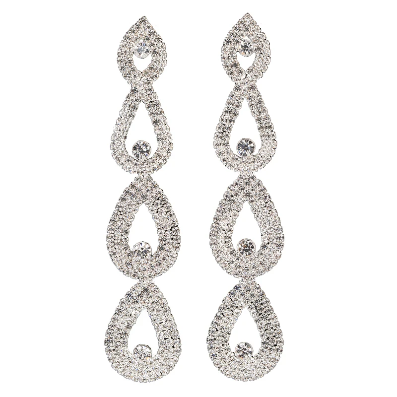 Long Crystal Dangle Earrings For Women Statement Rhinestine Hanging Drop Earrings Bride Wedding Jewelry Accessory E430