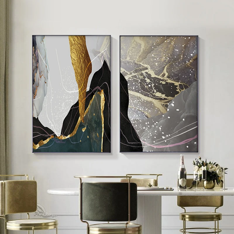 

Modern Abstract Golden Block Canvas Painting Gold Foil Wall Art Picture Nordic Posters and Prints Living Room Bedroom Decorative