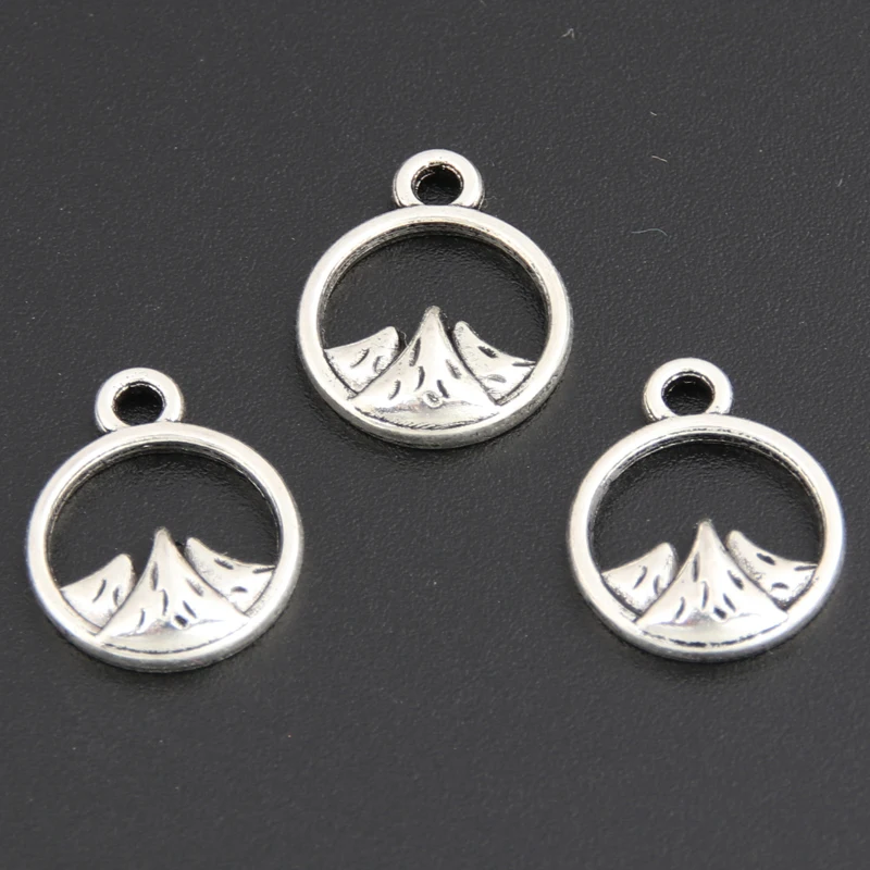 100pcs Silver Color 14x11mm Mountain Sea Wave Charms Round Pendant For DIY Handmade Metal Alloy Jewelry Making Accessorie