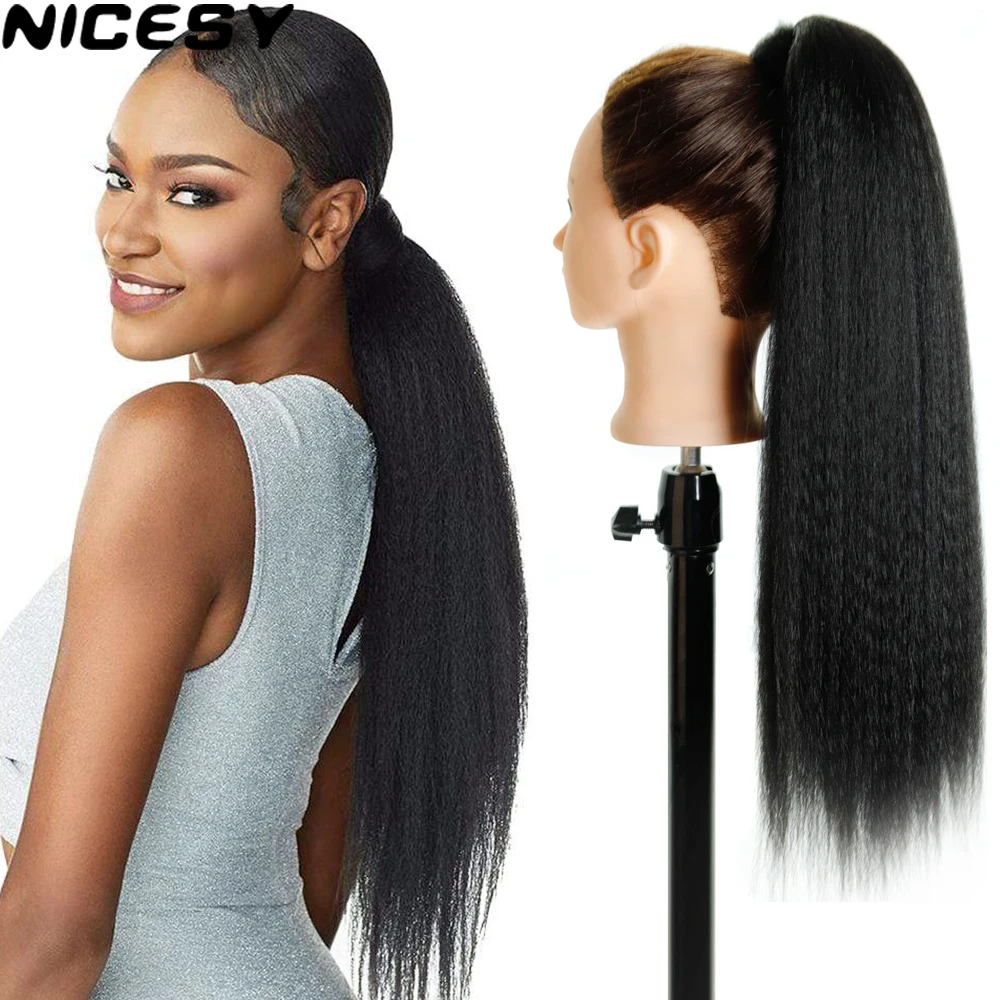 

Synthetic Long Afro Puff Ponytail Hair Kinky Natural Hair Kinky Straight Drawstring Ponytails With Clip Elastic Band