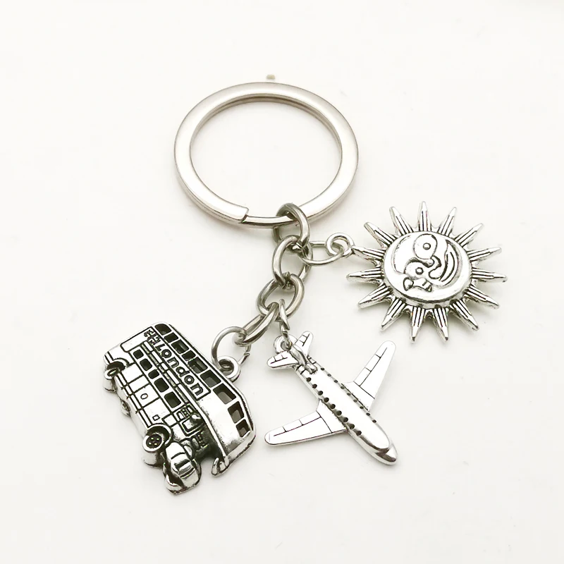 New Traveler Keychain/Double Decker London Memorial Keyring/Airplane Sunlight Pendant Key chain Love Gift for Men Women Jewelry