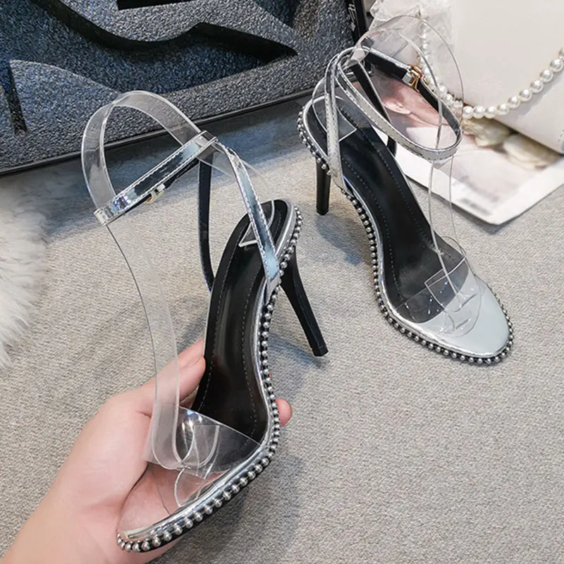 Office Ladies High Heel Sexy Pumps Elegant Women Sandals Transparent PVC Ankle Buckle Strap Female Footwear Sandalies Mujer Nice