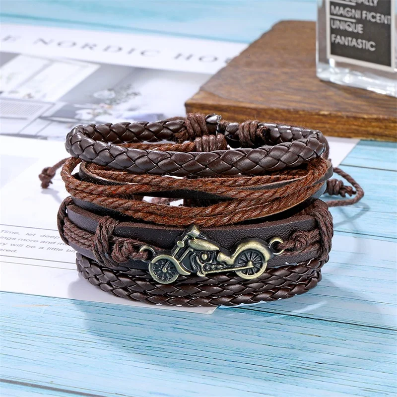 IFMIA Vintage Boho Brown Adjustable Multilayer Leather Bracelet Set For Women Male Charm Ethnic Bracelets Bangle Arm Jewelry New