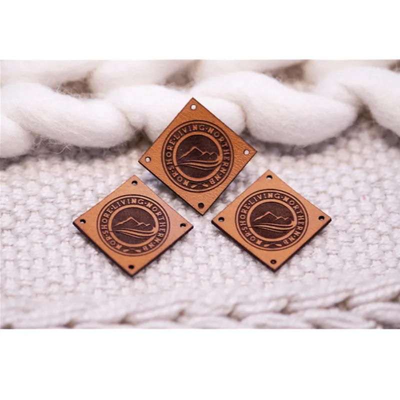 30pcs Leather tags for clothes knitting Handmade square garment labels custom logo text Sewing craft items label laser engrave