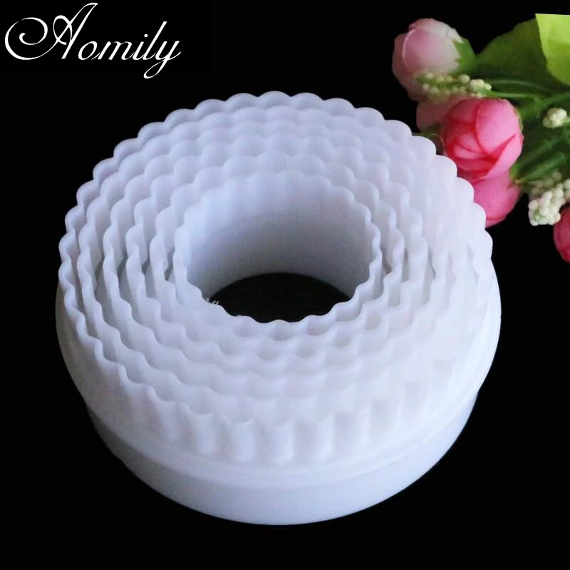 Aomily 6Pcs Cake Molds Round Embossing Cutting Mould Cookie Baking Pastry Chocolate Candy Jelly Fondant Mold Kitchen Baking Tool