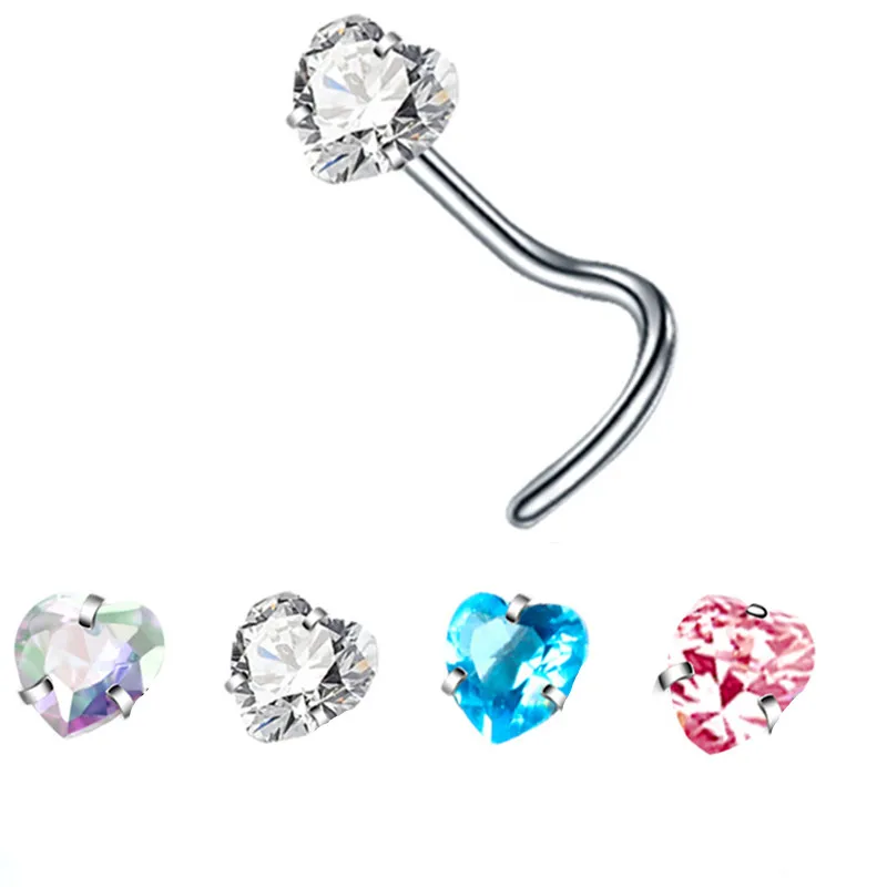 Crystal L Shape Nose Stud Set Stainless Steel
