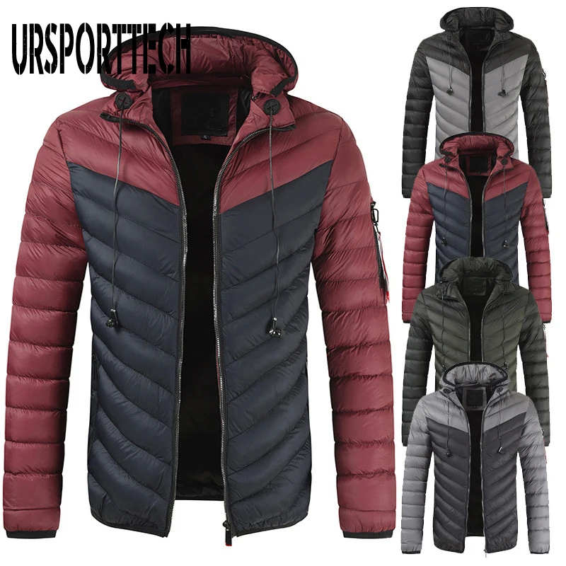 URSPORTTECH Winter Jacket Men Parka Portable Headset Parkas 2024 Fashion Casual Men's Jackets Coats Mens Personality Solid Color